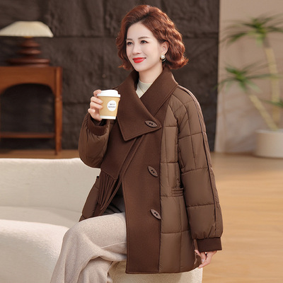 恒源祥年轻妈妈装棉袄宽松厚款围巾领中长款女韩版小个子洋气棉服