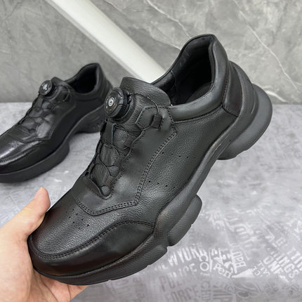 康奈官方正品男鞋头层牛皮新款旋转纽扣机械扣休闲慢跑男鞋牛皮透