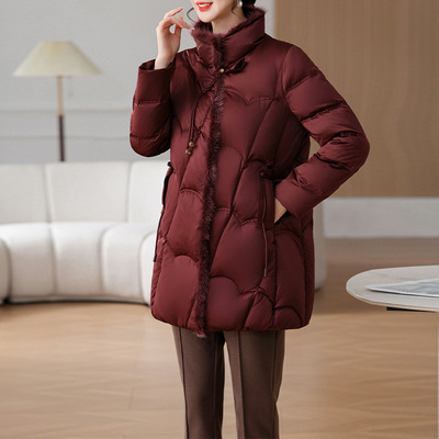 恒源祥高品质妈妈羽绒服女中长款洋气保暖冬装中老年气质加厚国风