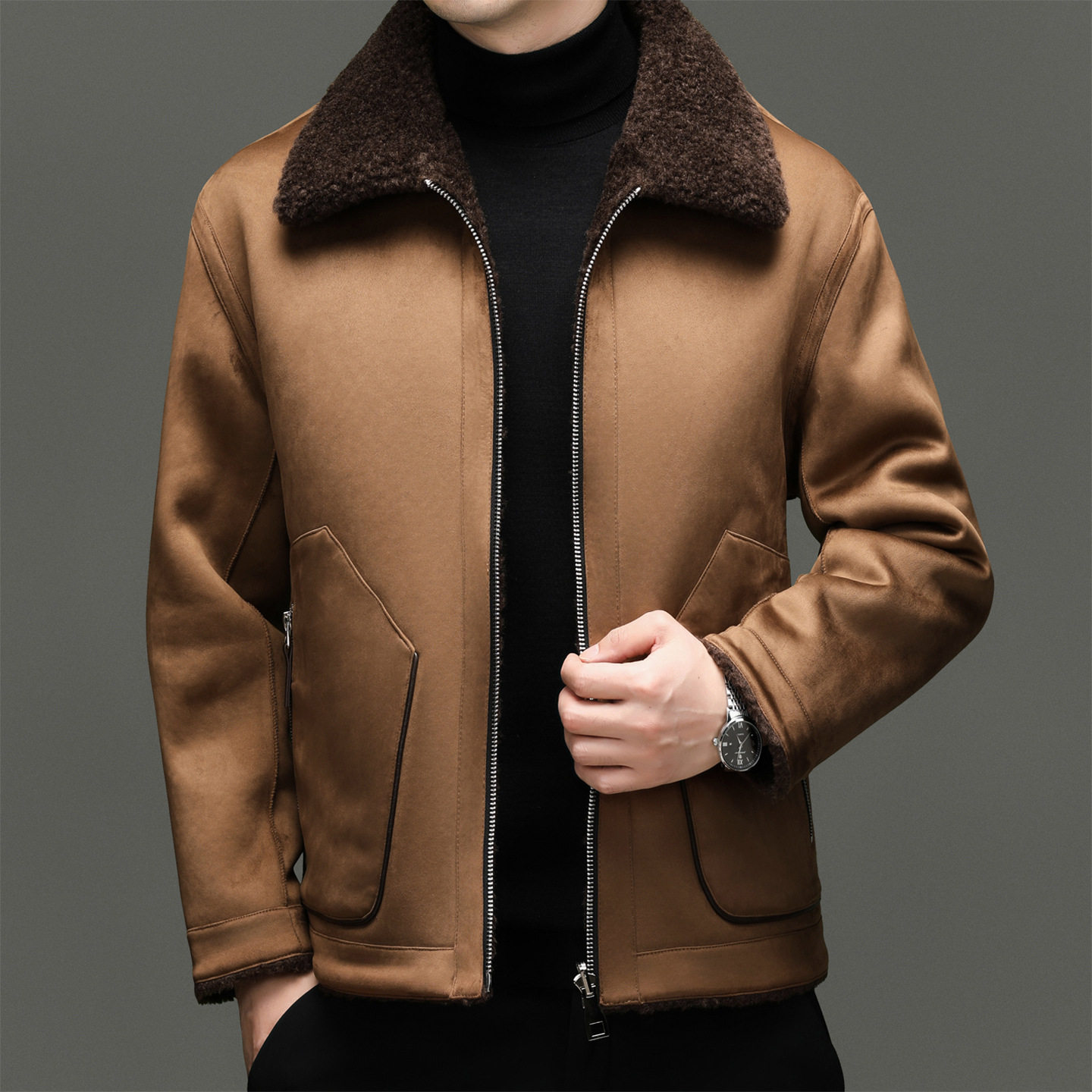 恒源祥跨境冬季皮夹克男外贸新款翻领加绒保暖皮毛双面穿羊剪绒男,男装,皮草,淘宝优惠券,粉丝福利购,淘宝优惠卷