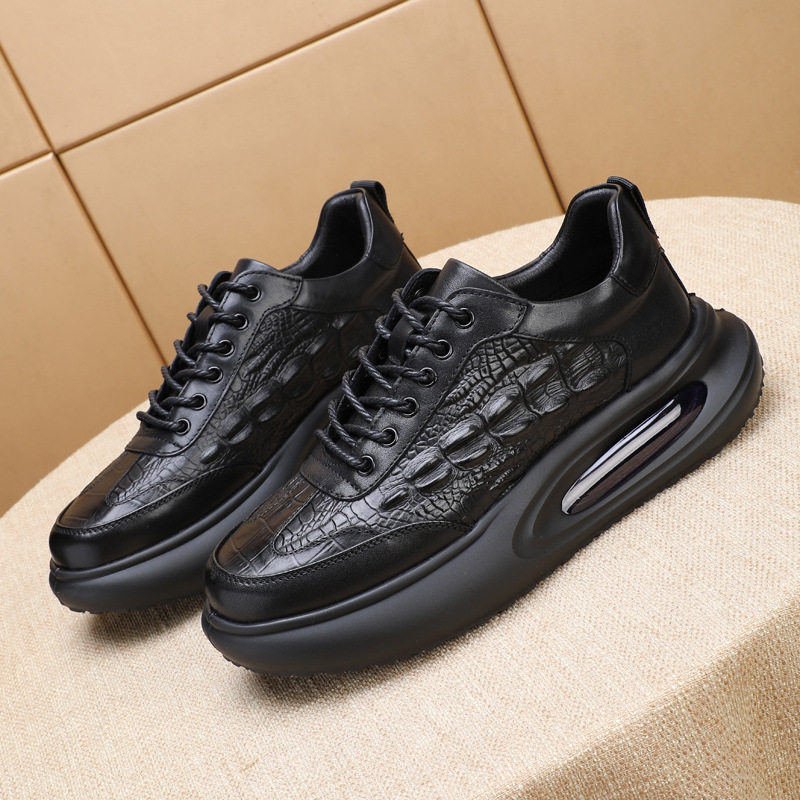 康奈官方正品头层牛皮男鞋新款时尚鳄鱼纹真皮英伦潮流气垫轻底厚