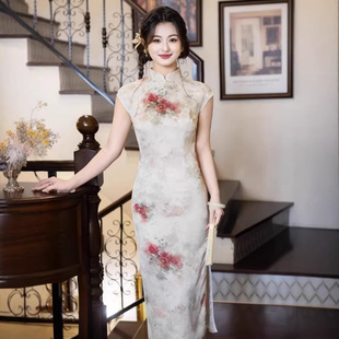 2026春夏新款旗袍新中式国风水墨画旗袍长款无袖收腰显瘦旗袍现货