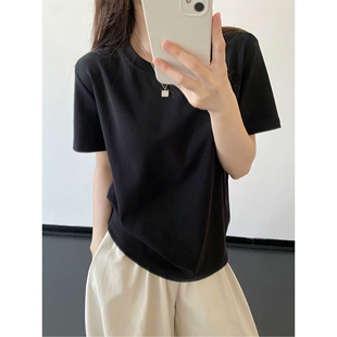 T恤女夏弹力舒爽亲肤基础款 上衣圆领 满分极简纯色正肩短袖 sun柚
