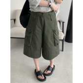 短裤 sun柚 子 裤 宽松大口袋七分裤 酷女孩裤 型好&军绿色机能重工装