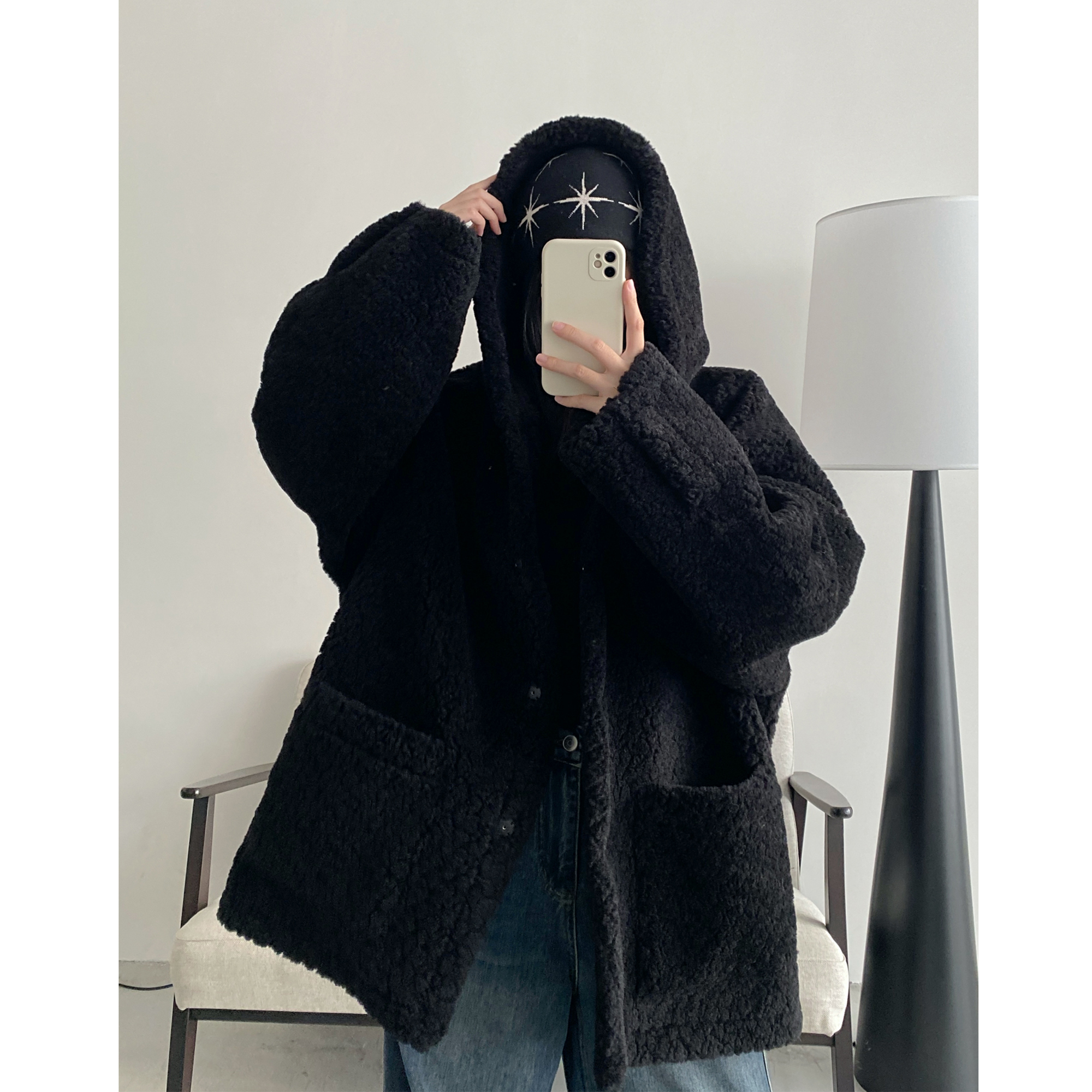 连帽环保皮草女冬季加厚外套大衣