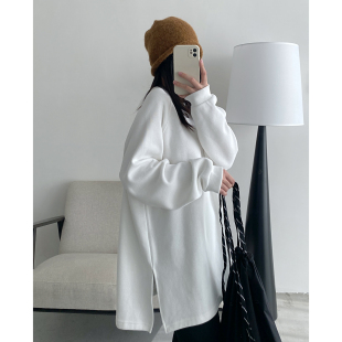 打底衫 sun柚 女加厚中长款 新款 遮屁股上衣 磨毛抓绒T恤宽松秋冬季