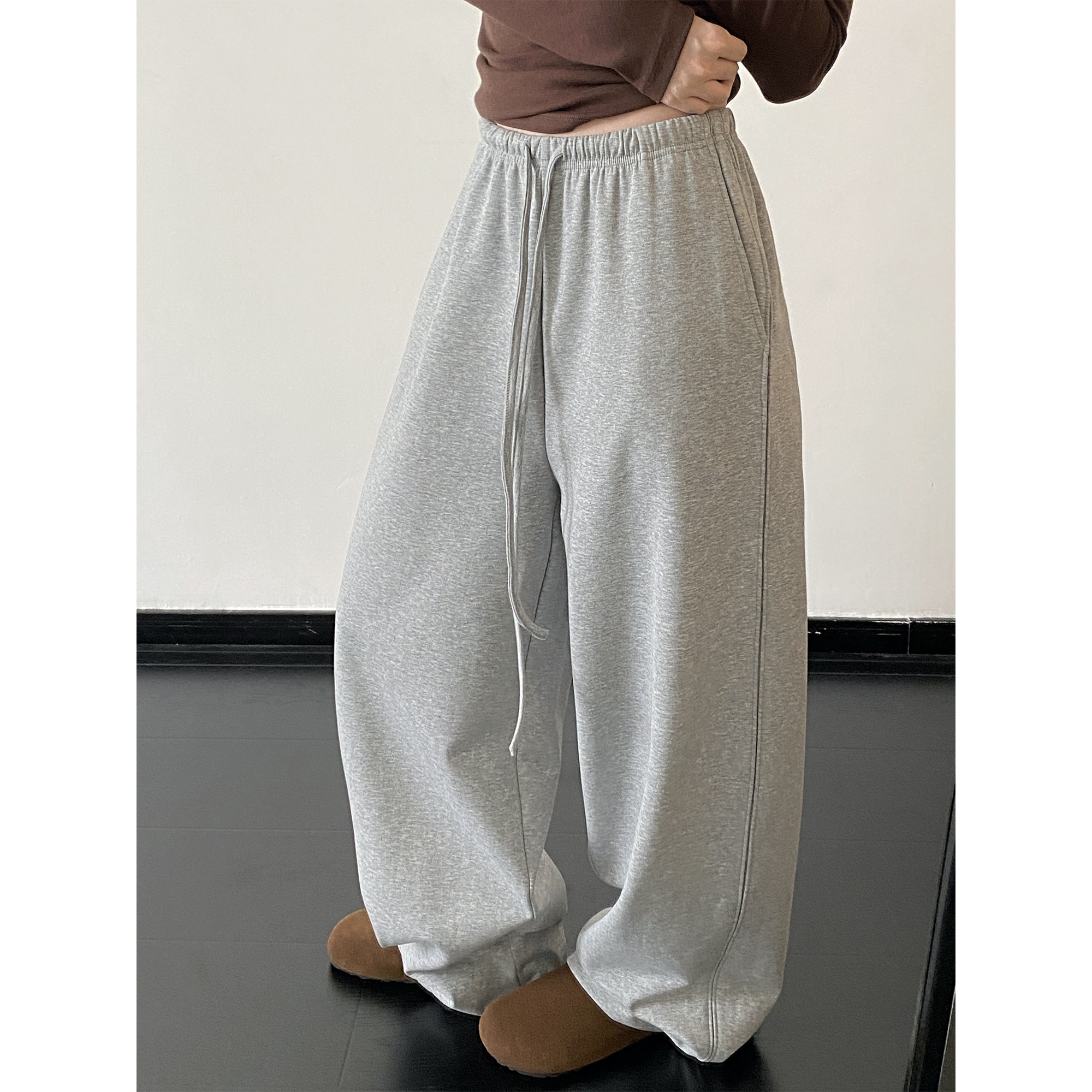 sun柚 重工阔腿裤加绒加厚极简感好裤型抽绳弯刀卫裤长裤女秋冬款,女装/女士精品,休闲裤,淘宝优惠券,粉丝福利购,淘宝优惠卷