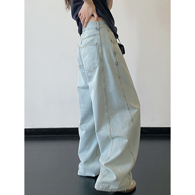 水洗蓝立体裁片牛仔裤长裤女