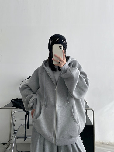 宽松慵懒风连帽卫衣女加绒上衣