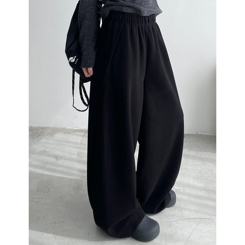 sun柚加绒高腰垂感阔腿卫裤女