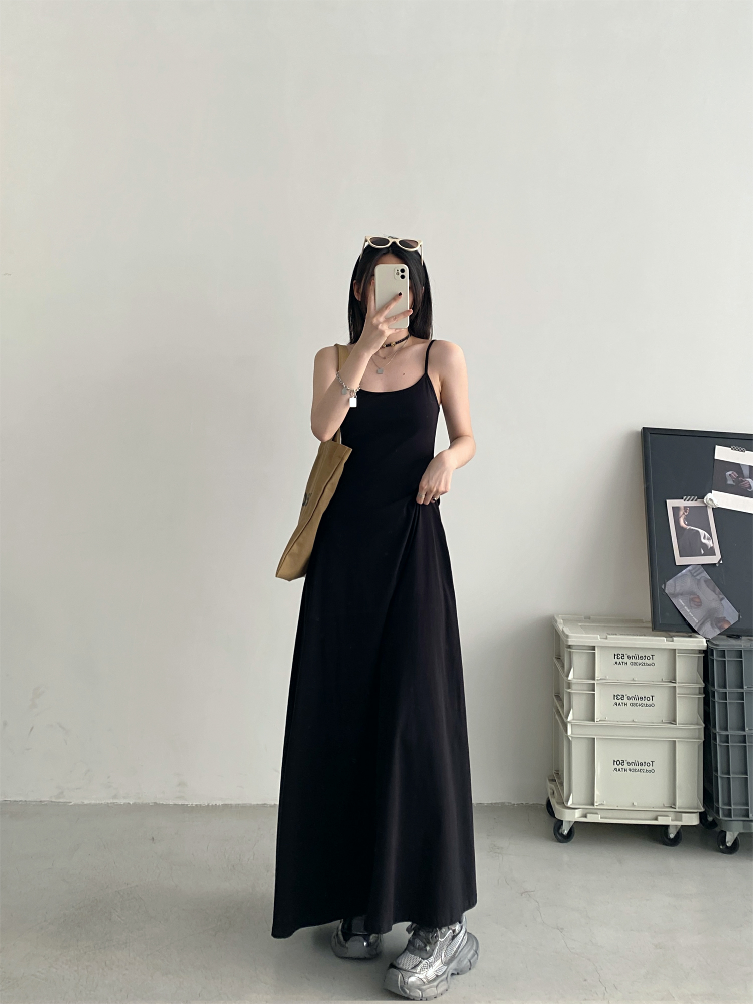 sun柚 针织连衣裙女修身吊带裙高级感春夏大裙摆显瘦气质长款裙子