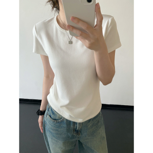 咖色内搭打底衫 修身 女夏季 t恤圆领显瘦长袖 白色上衣服 短袖 sun柚