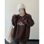 sun柚 新疆棉加绒加厚设计感小狗印花钩针刺绣圆领长袖 卫衣女秋冬