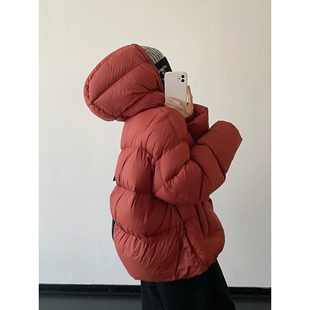 sun柚 连帽立领防风保暖龟背羽绒服外套 设计感90白鸭绒短款