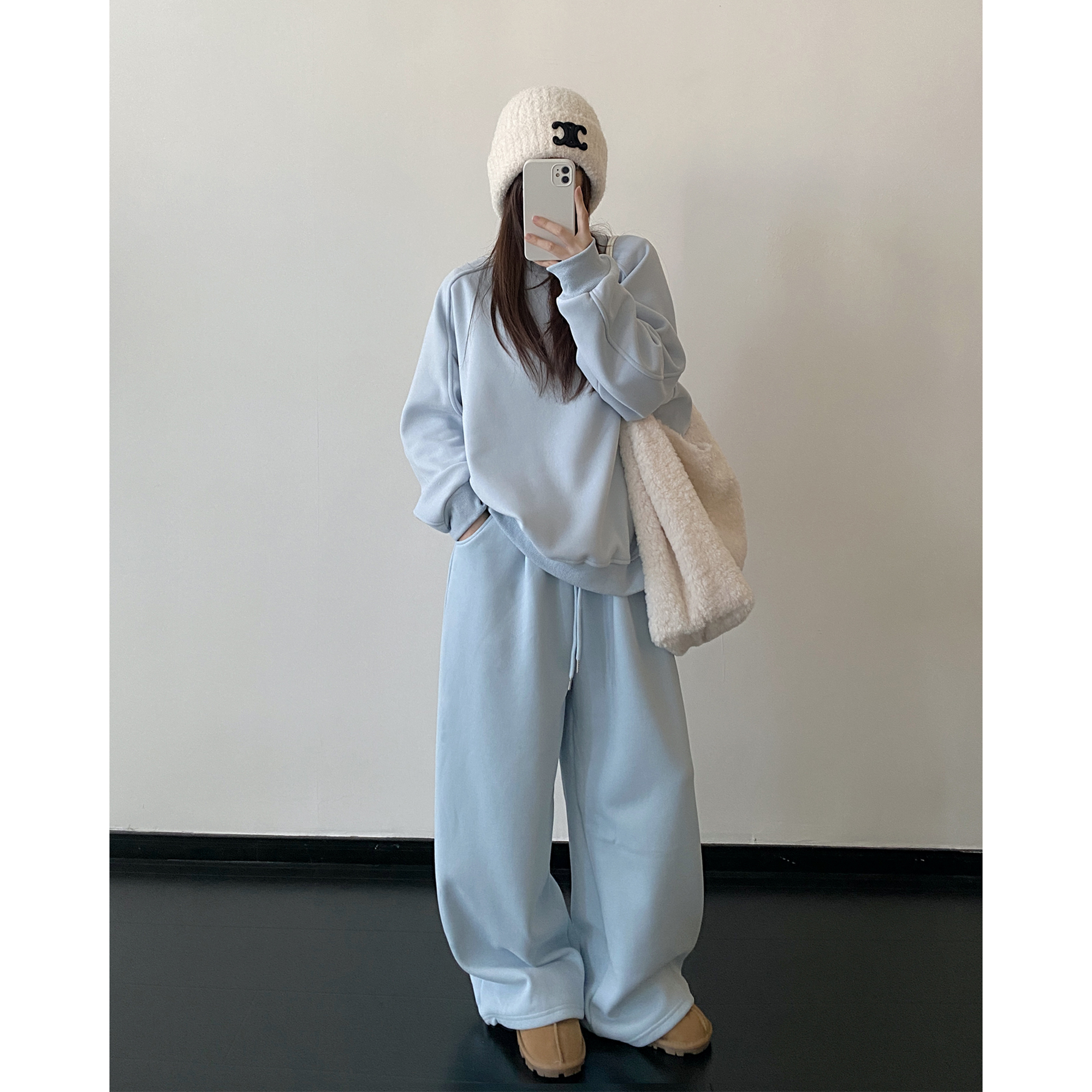 加绒卫衣冬季加厚套装保暖两件套