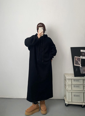 冬韩版宽松加绒加厚连帽卫衣裙