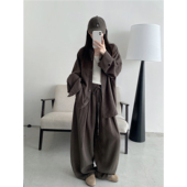 衬衫 子 两件套苎麻天丝套装 慵懒宽松开叉衬衫 sun柚 抽绳阔腿裤 裤