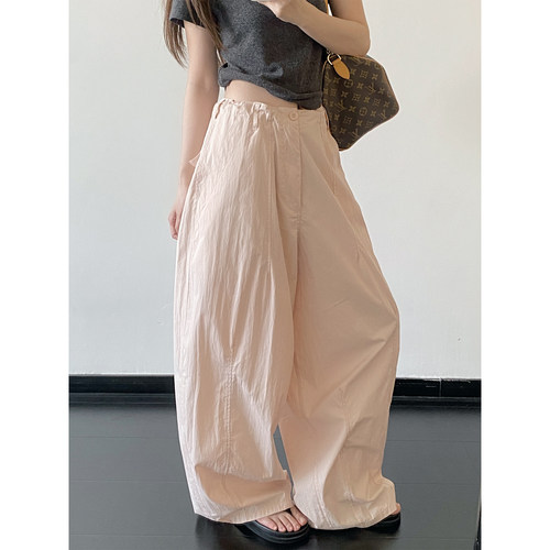 嫩嫩粉色肥肥工装裤长裤女春夏季
