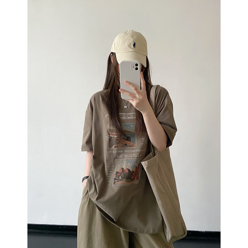 印花短袖T恤女夏宽松圆领上衣