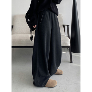 宽松阔腿裤 女秋冬慵懒新款 羊毛灰色毛呢裤 子灰色休闲裤 清仓价