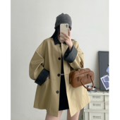 撞色复古宽松百搭高级感莱赛尔棉风衣外套休闲 中长款 sun柚 春秋季