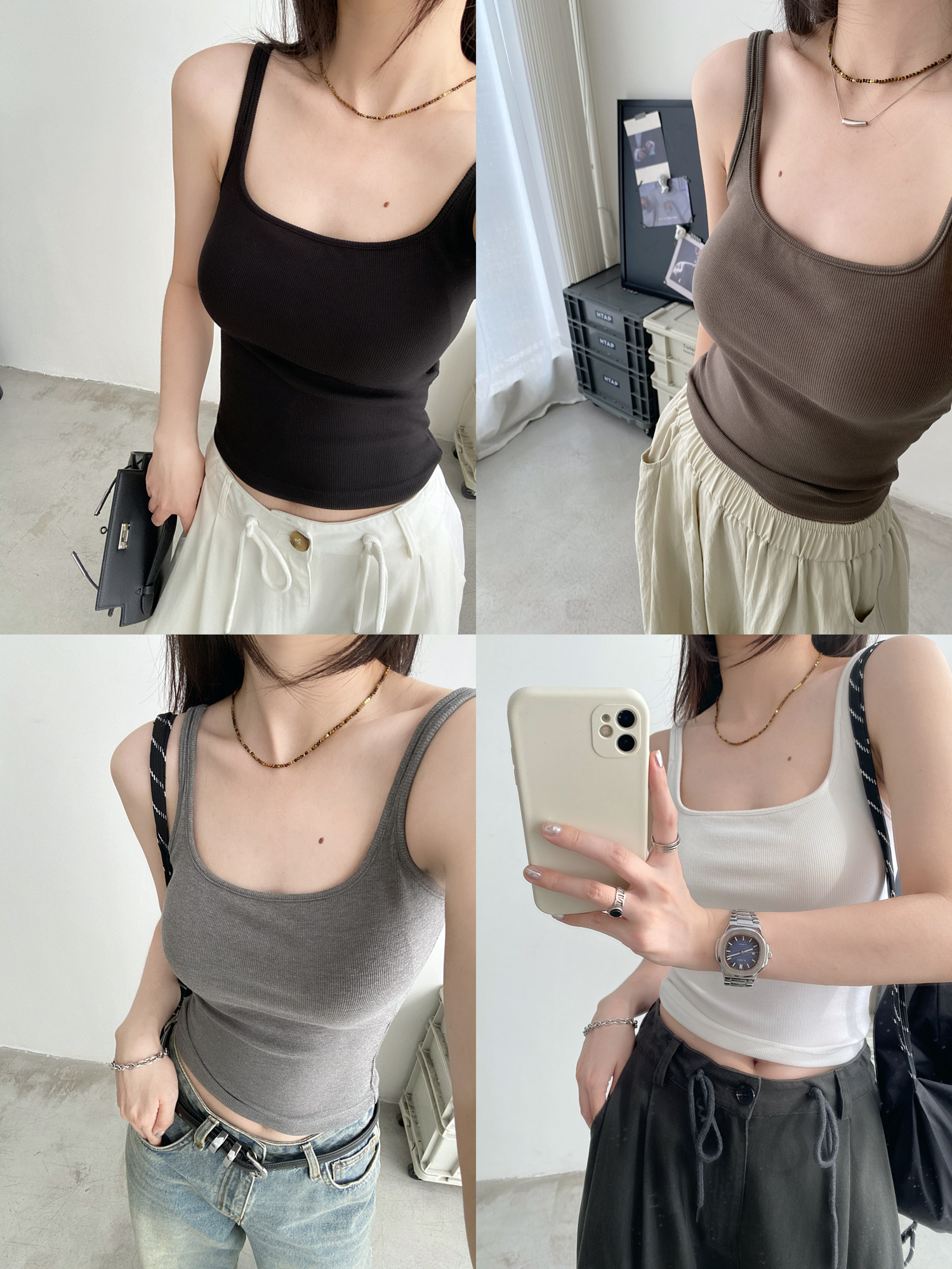 sun柚 百搭瘦身高弹遮副乳专机有型夏季自带胸垫吊带小背心女搭配