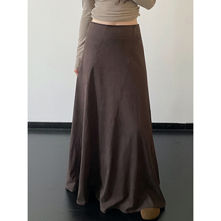 sun柚 艺术生独特高级感大摆穿搭复古氛围超大裙摆麂皮绒半身裙