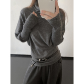 sun柚 上衣 针织套头毛衣长袖 涩谷辣妹 不规则设计感蝙蝠袖