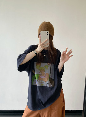 圆领短袖oversize美式卡通T恤