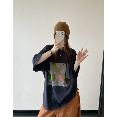 圆领短袖oversize美式卡通T恤