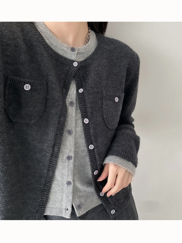 小众针织开衫女拼接灰色毛衣上衣