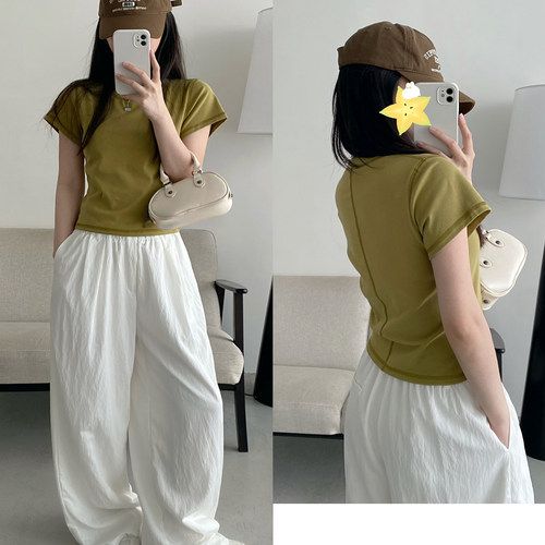 纯色短袖T恤基础好穿明线设计感