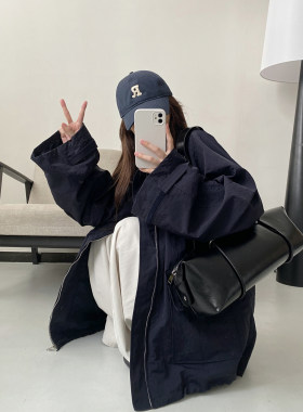 超宽松松弛感冲锋衣立领风衣外套