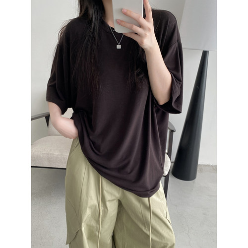 宽松圆领中袖短袖大T恤衫女夏