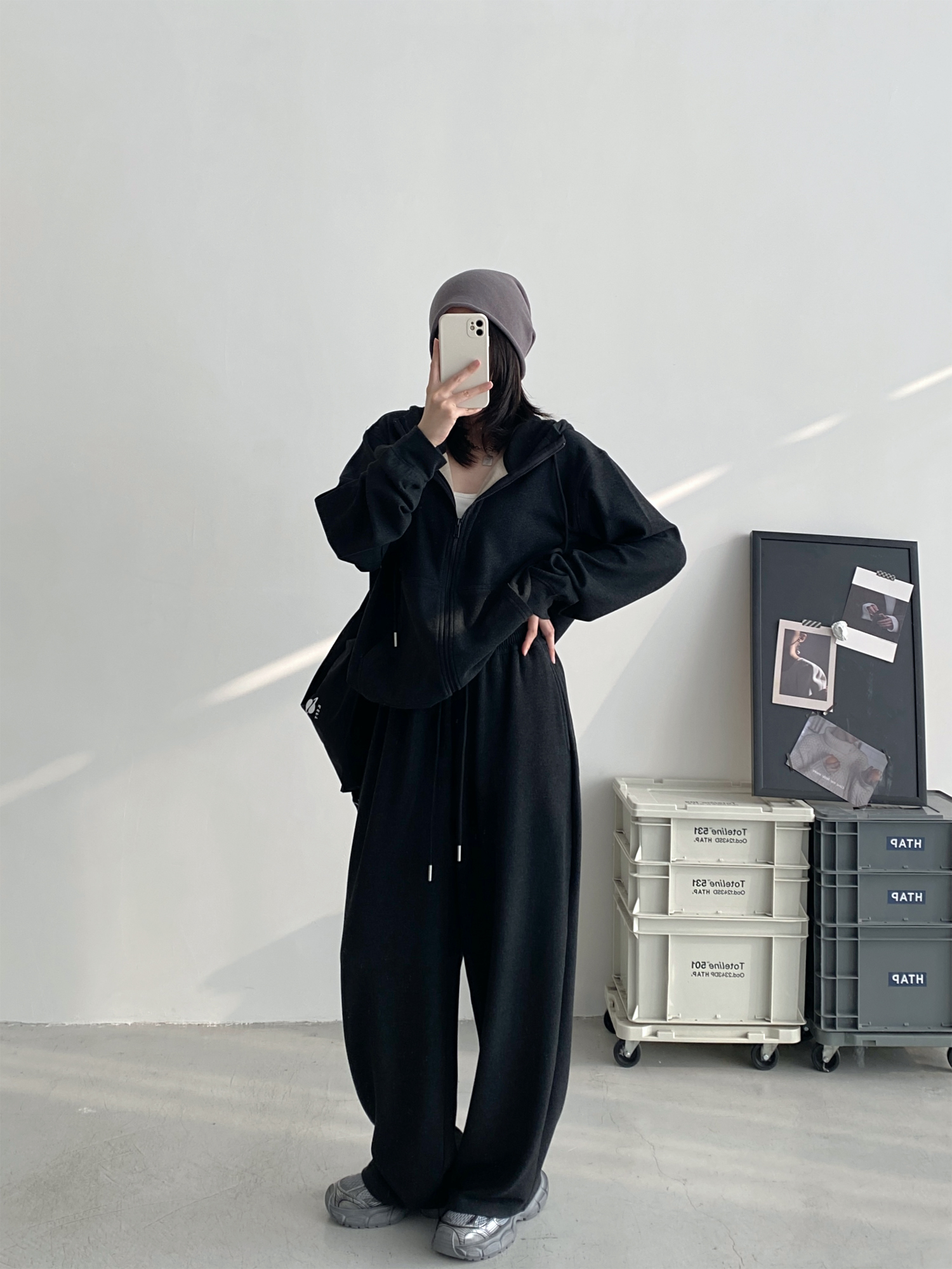 卫衣外套卫裤套装女春秋灰色运动