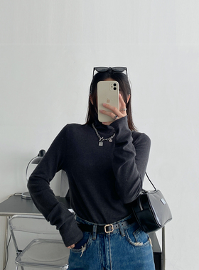 【清仓价】堆堆领打底衫女秋冬黑色百搭上衣高领内搭修身长袖t恤