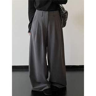 裤 西装 女宽松垂感西裤 休闲裤 子 sun柚 加厚职业裤 秋冬灰色阔腿裤