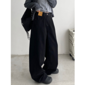 清仓价 宽松拖地裤 美式 黑色直筒牛仔裤 女春秋2025新款 阔腿裤 裤