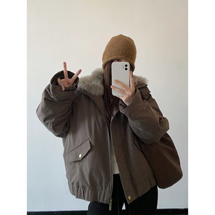 sun柚 翻领90白鸭绒廓形派克服复古保暖羽绒服外套女 秋冬季