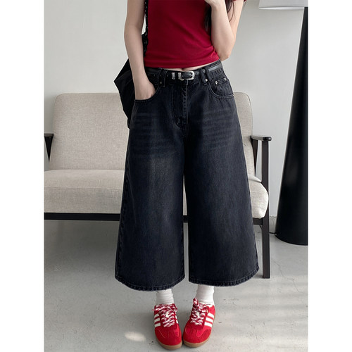 黑色洗水七分裤牛仔裤新款裤子