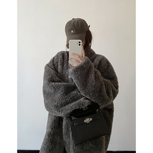 软糯贝贝绒时髦立领宽松保暖加厚皮毛一体外套女 新款 sun柚 秋冬季