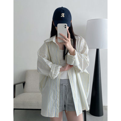 春夏条纹防晒长袖衬衫女宽松上衣