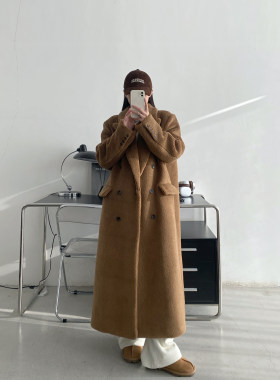 羊羔毛大衣女秋冬宽松高级双排扣