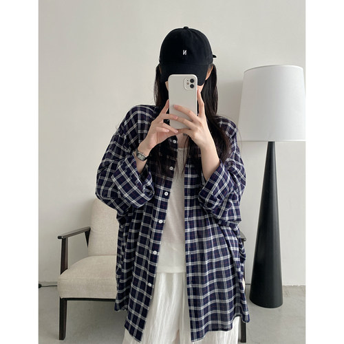 格纹松弛宽松格子衬衫防晒女夏