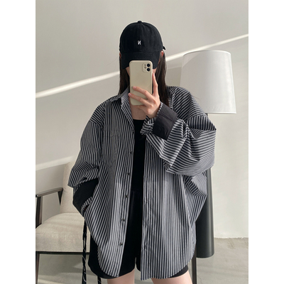 条纹衬衫外套女春秋新款长袖上衣