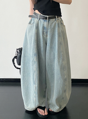 sun柚 春夏重磅推荐高腰水洗浅蓝有份量洋气炸裂高品气球牛仔裤