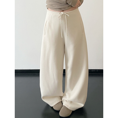 极简厚实羊毛尼料重工懒人裤裤子