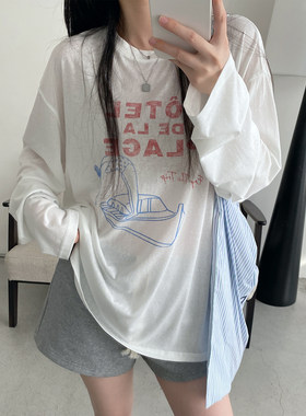天丝长袖t恤女夏宽松薄款上衣