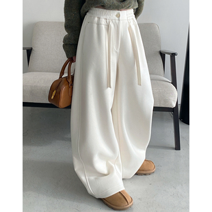 休闲裤 sun柚 女秋冬新款 松紧腰宽松阔腿休闲运动卫裤 加厚抗寒