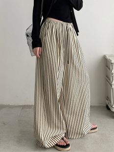 清仓价 山本裤 慵懒防晒条纹家居裤 直筒裤 休闲阔腿裤 女宽松夏季